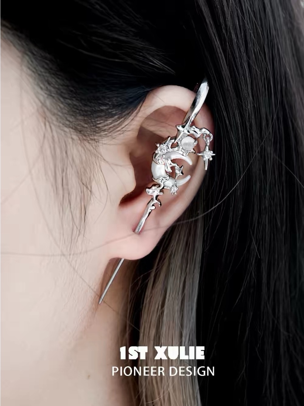 Exquisite Silver Moon & Star Earrings
